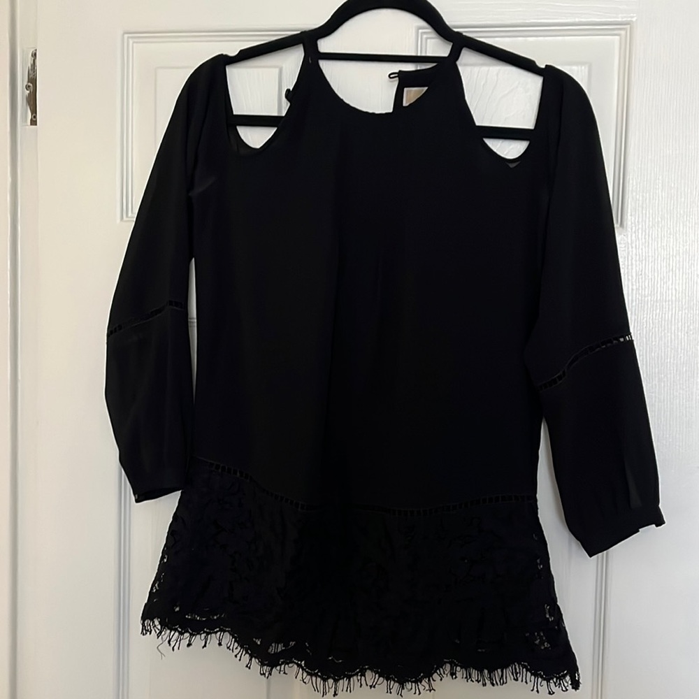 Michael Kors Cold Shoulder Black Top